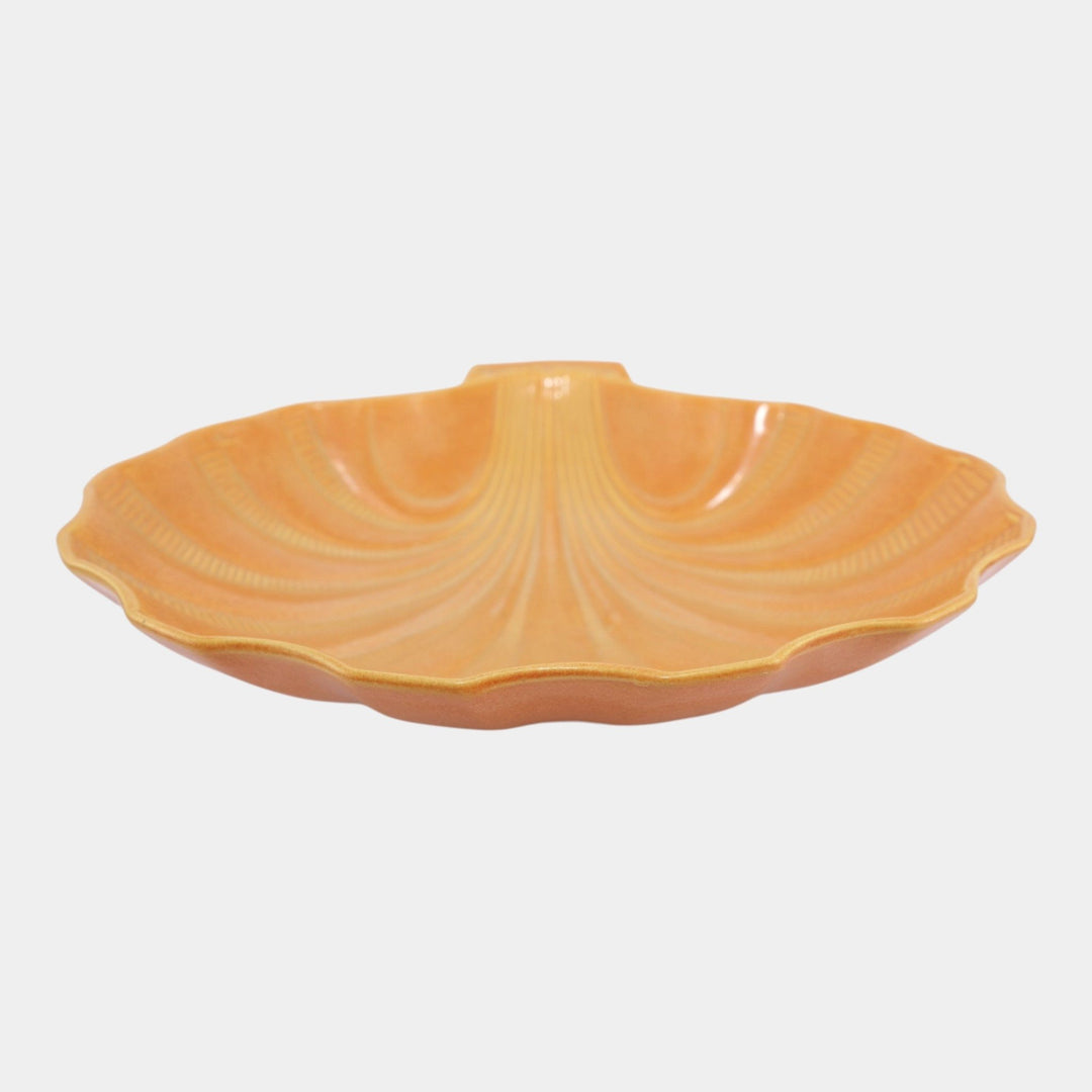 Roseville Mayfair Orange 1952 Mid Century Modern Pottery Huge Shell Bowl 120-12 - Just Art Pottery
