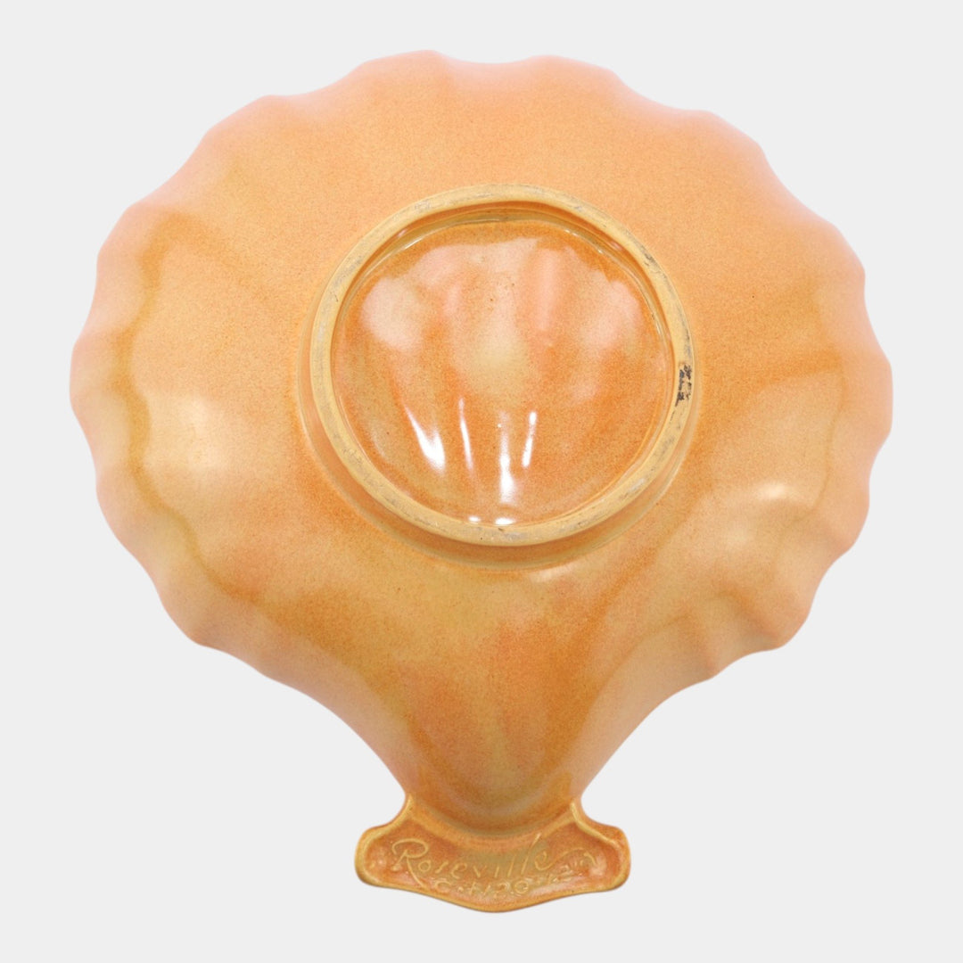 Roseville Mayfair Orange 1952 Mid Century Modern Pottery Huge Shell Bowl 120-12 - Just Art Pottery