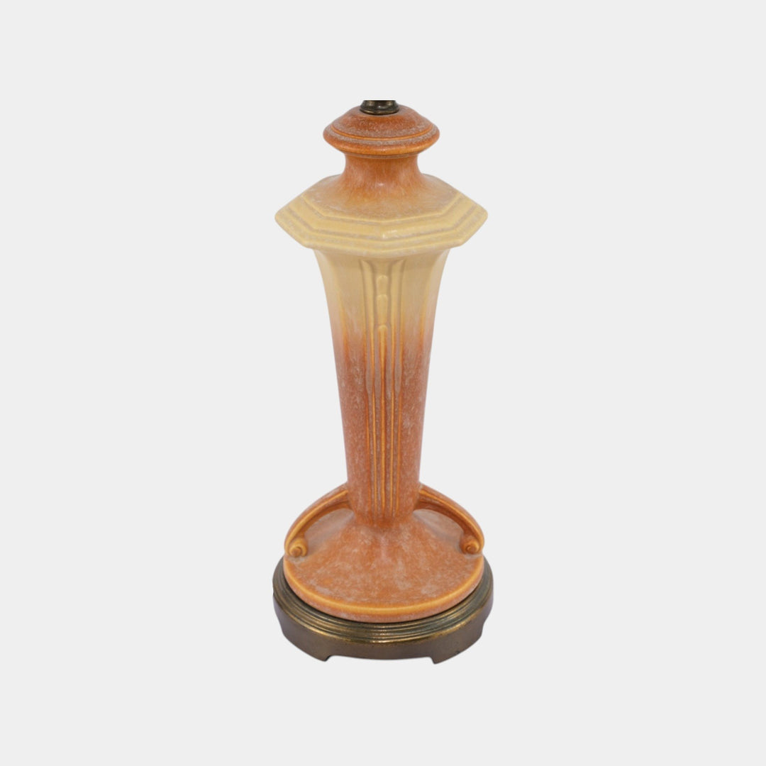 Roseville Russco Orange Gold 1934 Vintage Art Deco Pottery Ceramic Factory Lamp - Just Art Pottery