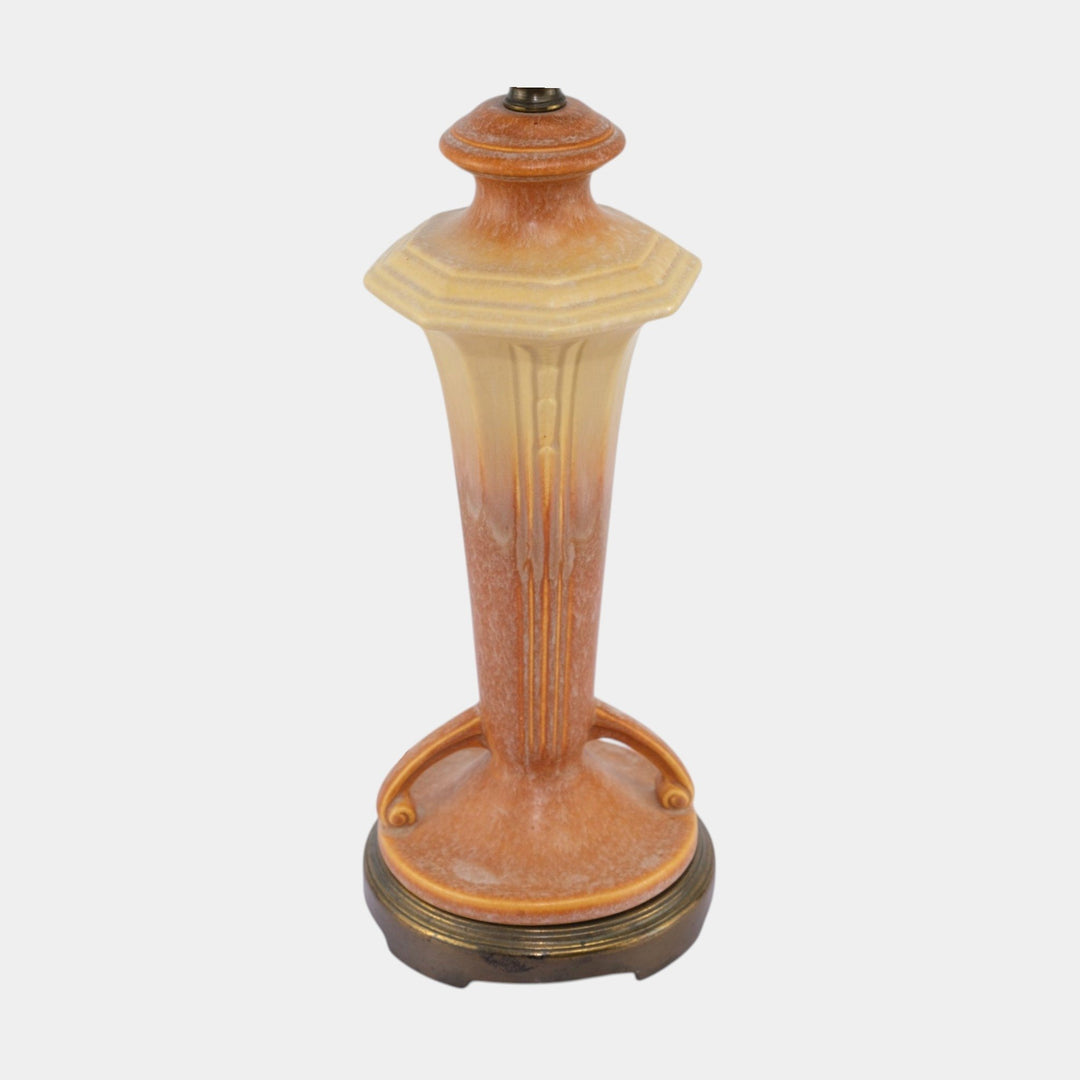 Roseville Russco Orange Gold 1934 Vintage Art Deco Pottery Ceramic Factory Lamp - Just Art Pottery