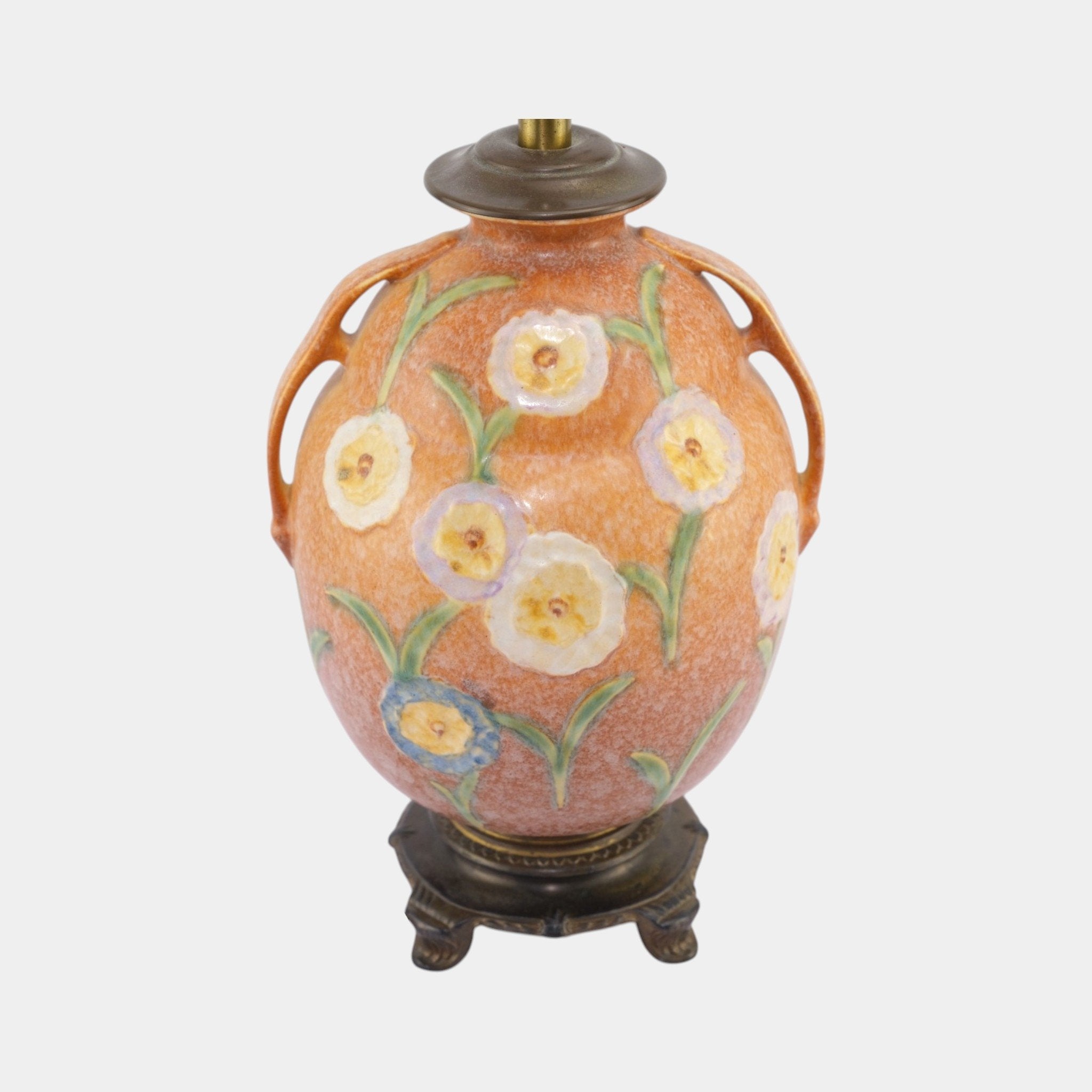 Roseville Brown Floral Motif 1930s Vintage Art Deco Pottery
