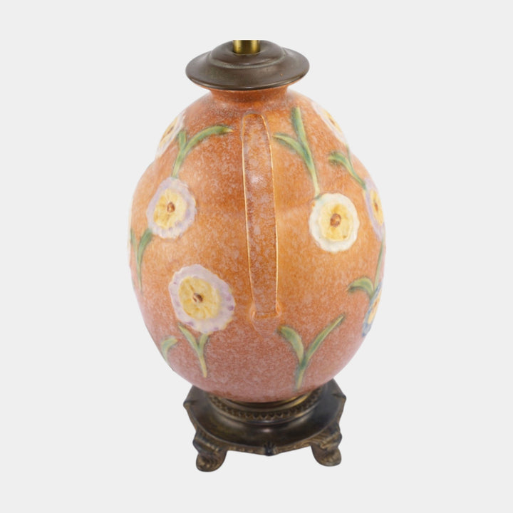 Roseville Brown Floral Motif 1930s Vintage Art Deco Pottery Ceramic Factory Lamp - Just Art Pottery
