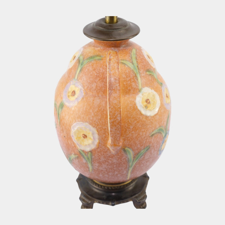 Roseville Brown Floral Motif 1930s Vintage Art Deco Pottery Ceramic Factory Lamp - Just Art Pottery