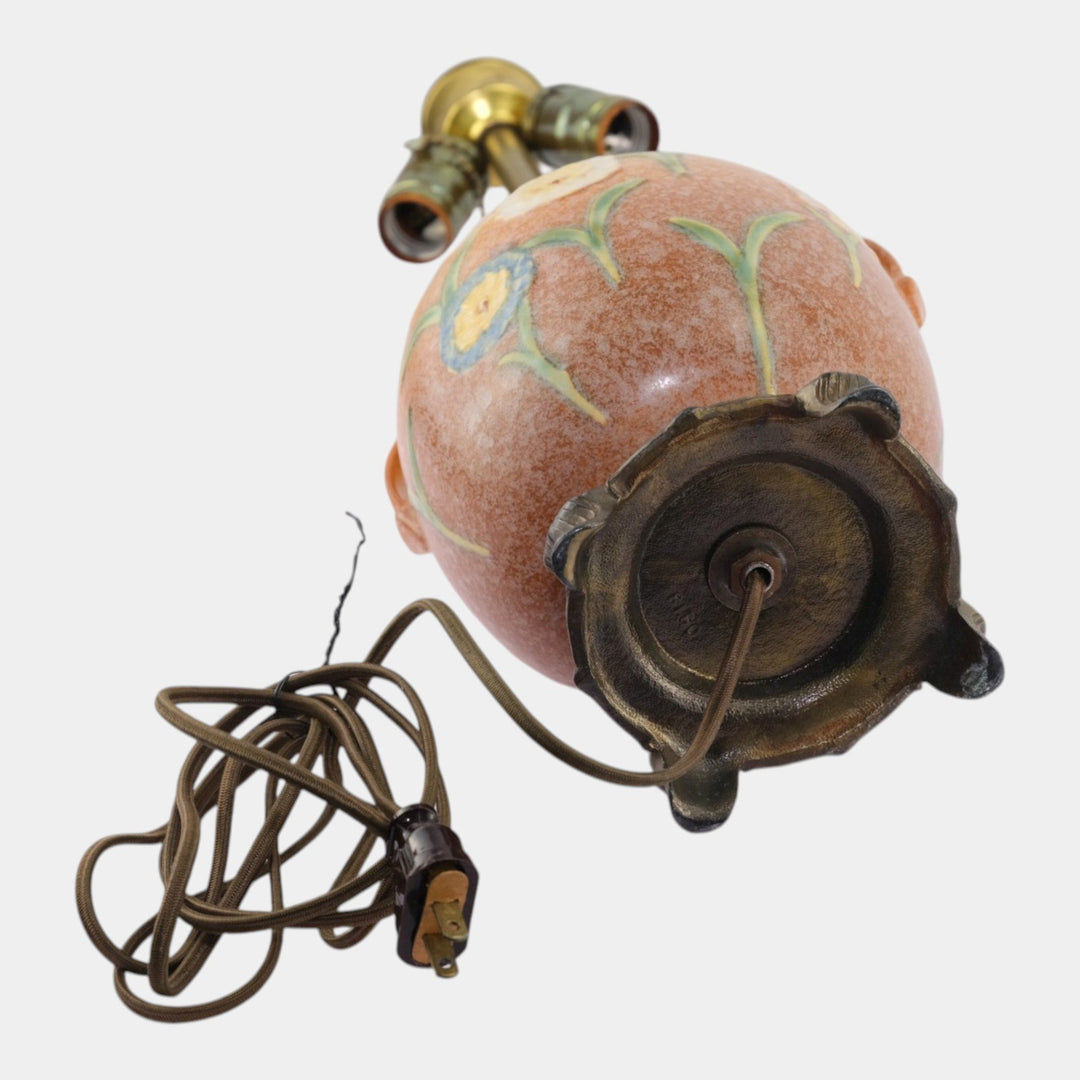 Roseville Brown Floral Motif 1930s Vintage Art Deco Pottery Ceramic Factory Lamp - Just Art Pottery