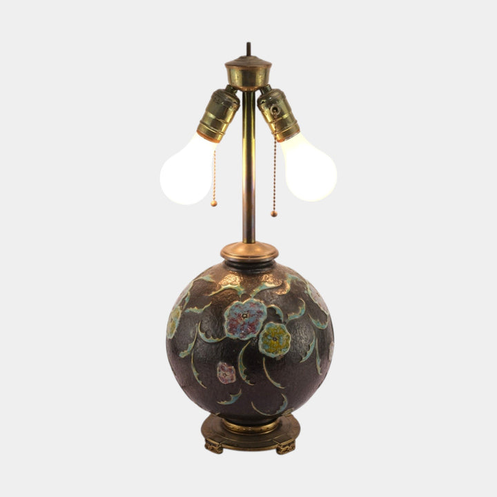 Roseville Black Floral Motif 1930s Vintage Art Deco Pottery Ceramic Factory Lamp - Just Art Pottery