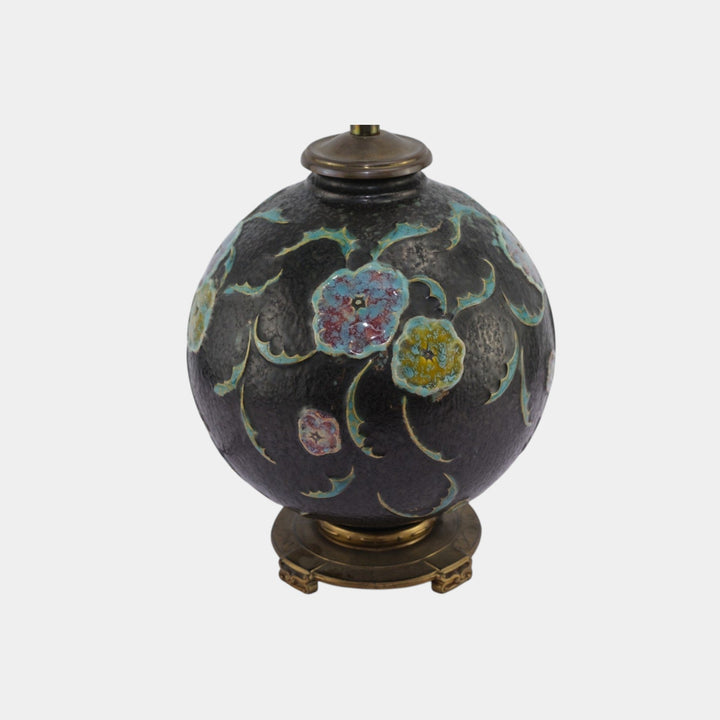 Roseville Black Floral Motif 1930s Vintage Art Deco Pottery Ceramic Factory Lamp - Just Art Pottery