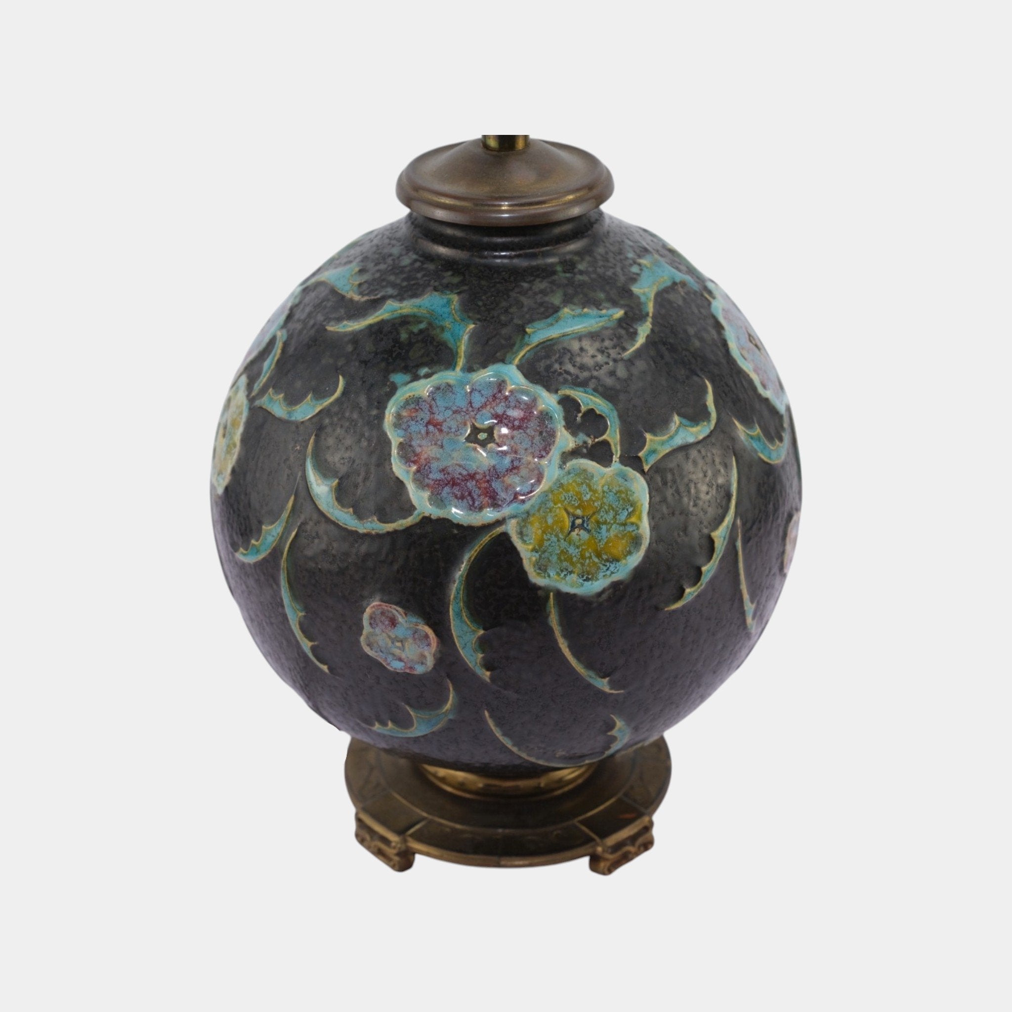 Roseville Black Floral Motif 1930s Vintage Art Deco Pottery