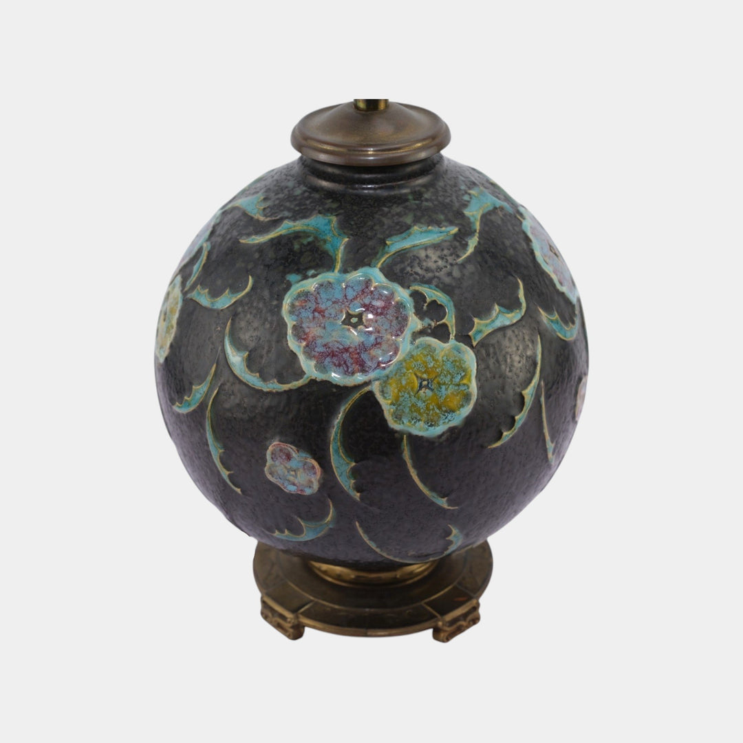 Roseville Black Floral Motif 1930s Vintage Art Deco Pottery Ceramic Factory Lamp - Just Art Pottery