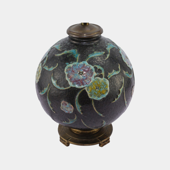 Roseville Black Floral Motif 1930s Vintage Art Deco Pottery Ceramic Factory Lamp - Just Art Pottery