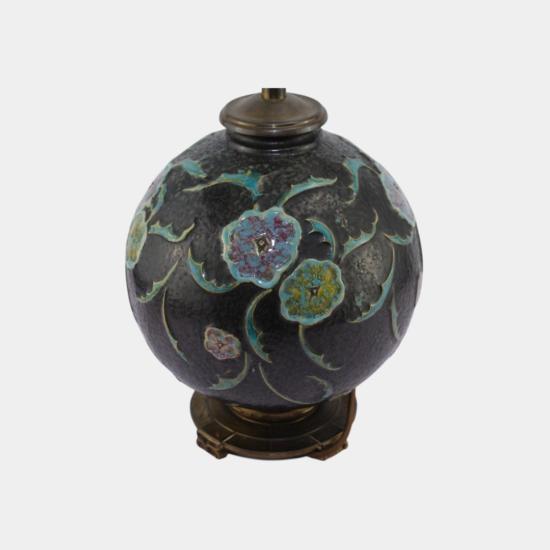 Roseville Black Floral Motif 1930s Vintage Art Deco Pottery Ceramic Factory Lamp - Just Art Pottery