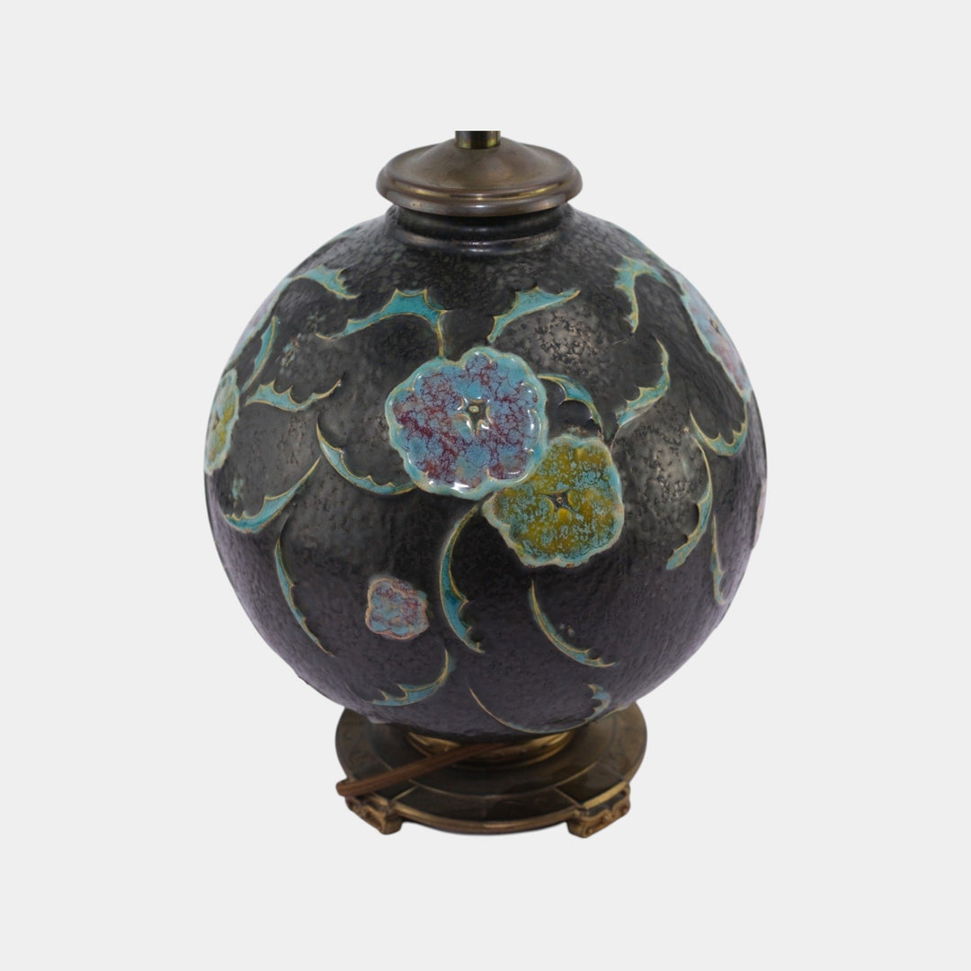 Roseville Black Floral Motif 1930s Vintage Art Deco Pottery Ceramic Factory Lamp - Just Art Pottery