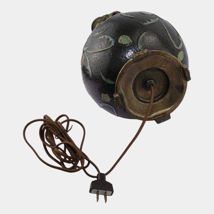 Roseville Black Floral Motif 1930s Vintage Art Deco Pottery Ceramic Factory Lamp - Just Art Pottery