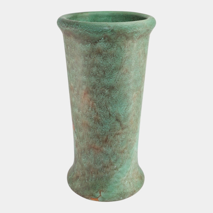 Roseville Early Carnelian Mottled Green Vintage Art Pottery Umbrella Stand - Just Art Pottery