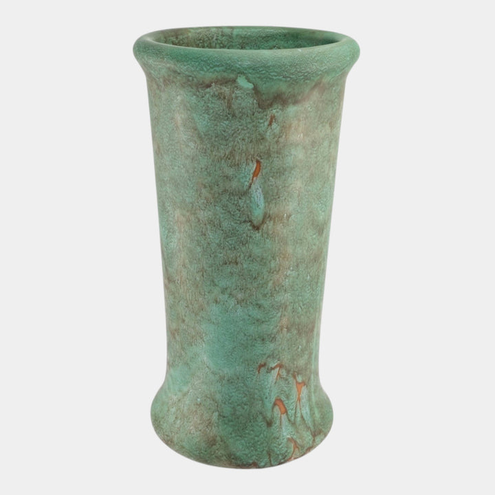 Roseville Early Carnelian Mottled Green Vintage Art Pottery Umbrella Stand - Just Art Pottery
