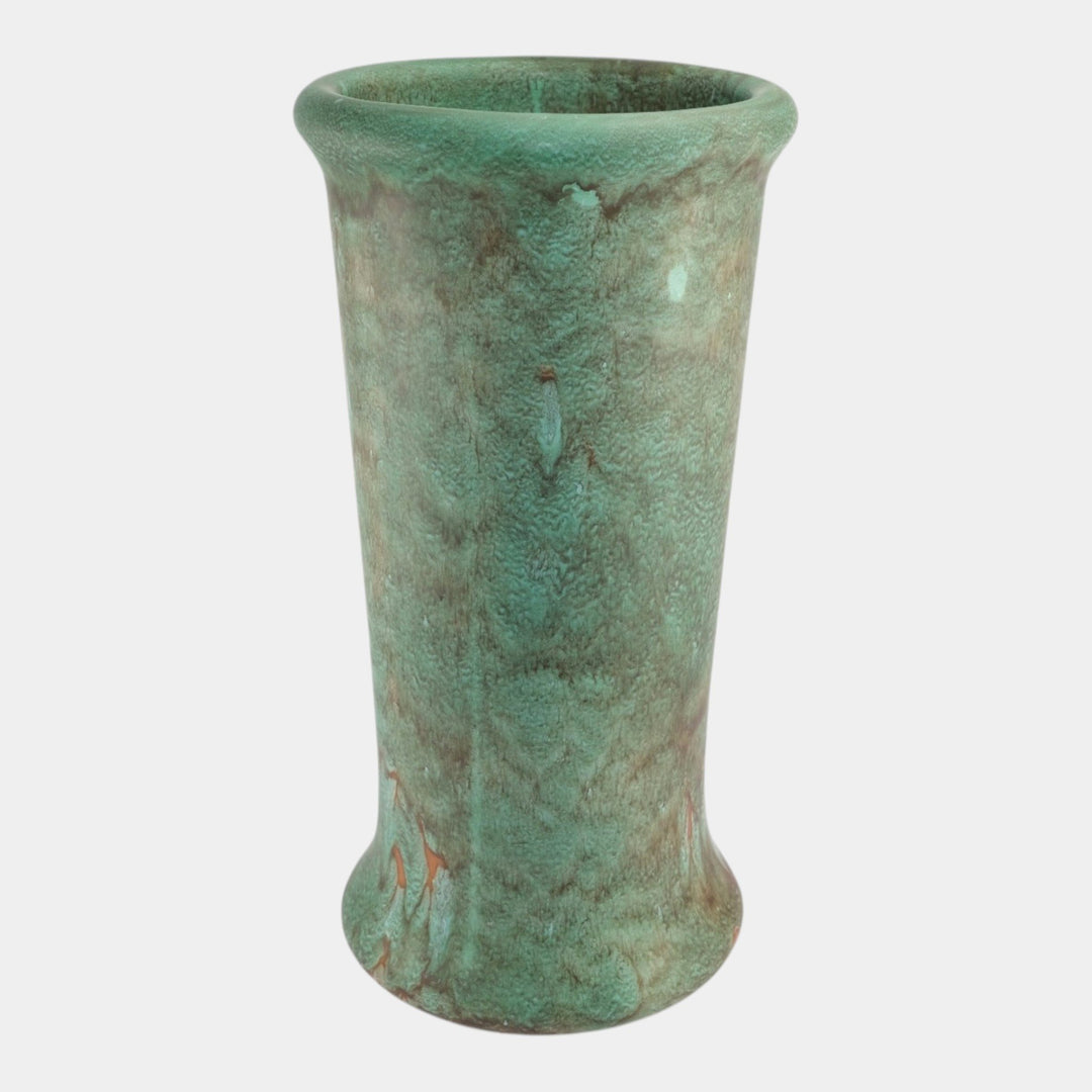 Roseville Early Carnelian Mottled Green Vintage Art Pottery Umbrella Stand - Just Art Pottery