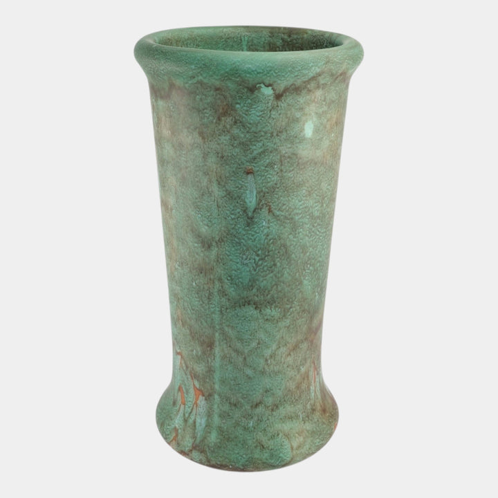 Roseville Early Carnelian Mottled Green Vintage Art Pottery Umbrella Stand - Just Art Pottery