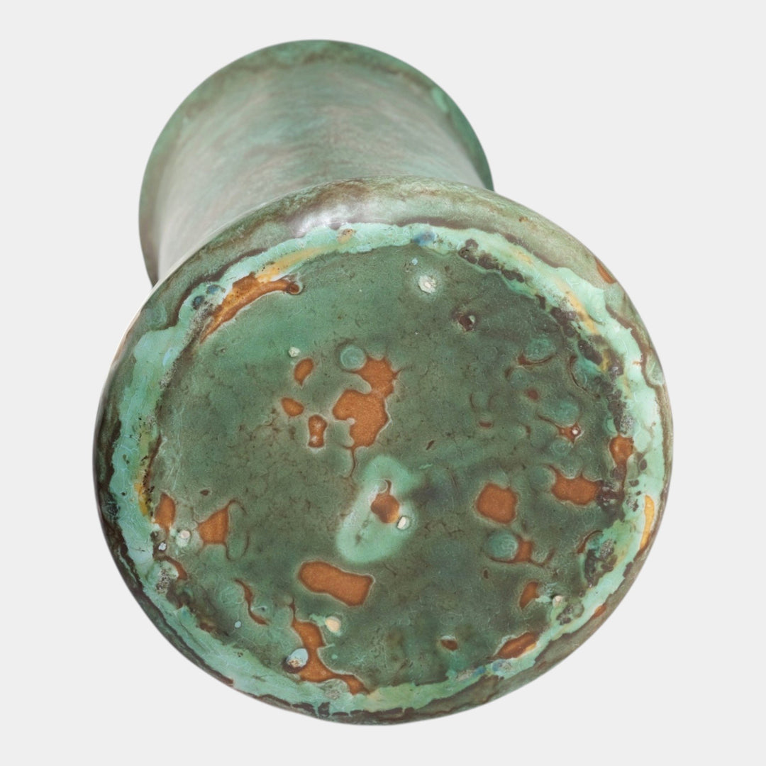 Roseville Early Carnelian Mottled Green Vintage Art Pottery Umbrella Stand - Just Art Pottery