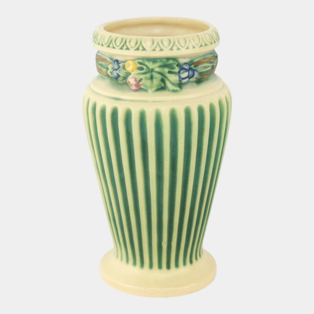 Roseville Corinthian 1923 Vintage Art Pottery Green Fluted Ceramic Vase 218-8 - Just Art Pottery