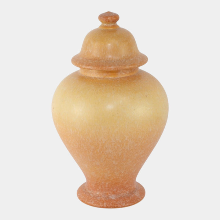 Roseville Pottery Artcraft Tourmaline Mottled Orange Yellow Large Ginger Jar 104 - Just Art Pottery