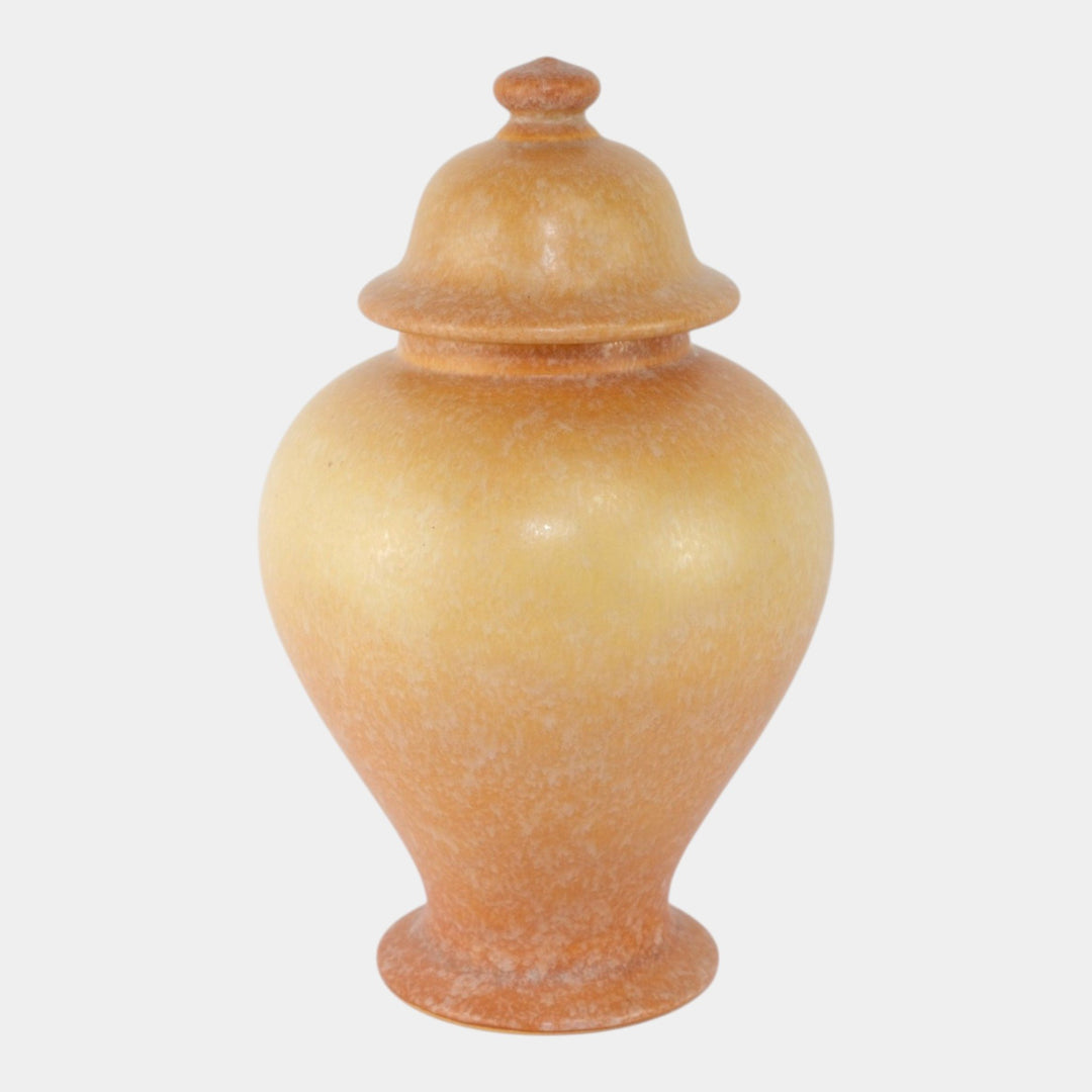 Roseville Pottery Artcraft Tourmaline Mottled Orange Yellow Large Ginger Jar 104 - Just Art Pottery