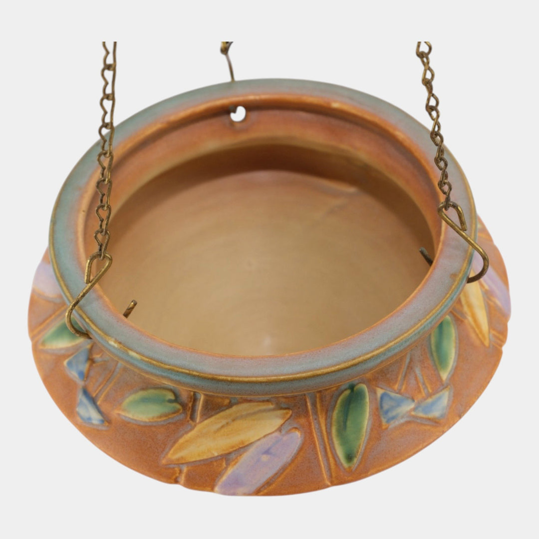 Roseville Futura Tan 1928 Vintage Art Deco Pottery Hanging Basket Planter 344-5 - Just Art Pottery