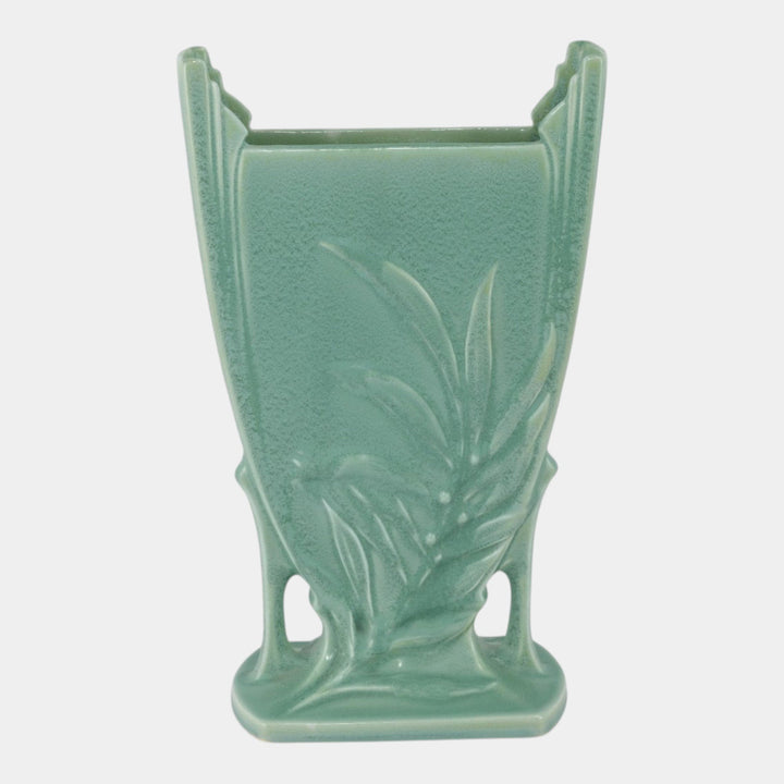 Roseville Crystal Green 1939 Vintage Art Deco Pottery Ceramic Pillow Vase 943-10 - Just Art Pottery