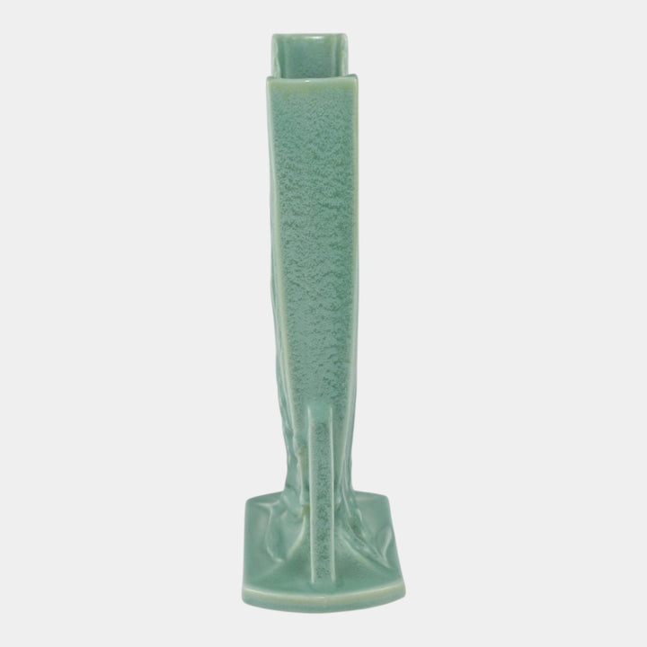 Roseville Crystal Green 1939 Vintage Art Deco Pottery Ceramic Pillow Vase 943-10 - Just Art Pottery
