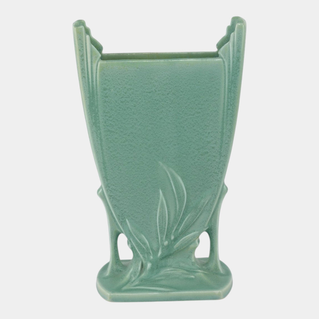 Roseville Crystal Green 1939 Vintage Art Deco Pottery Ceramic Pillow Vase 943-10 - Just Art Pottery