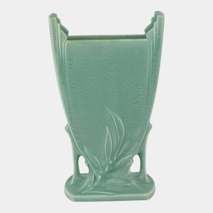 Roseville Crystal Green 1939 Vintage Art Deco Pottery Ceramic Pillow Vase 943-10 - Just Art Pottery