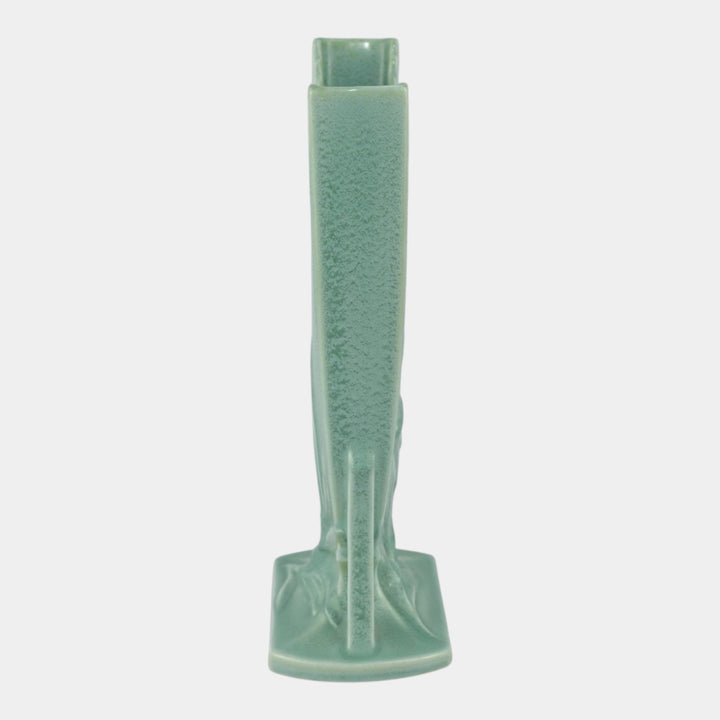 Roseville Crystal Green 1939 Vintage Art Deco Pottery Ceramic Pillow Vase 943-10 - Just Art Pottery