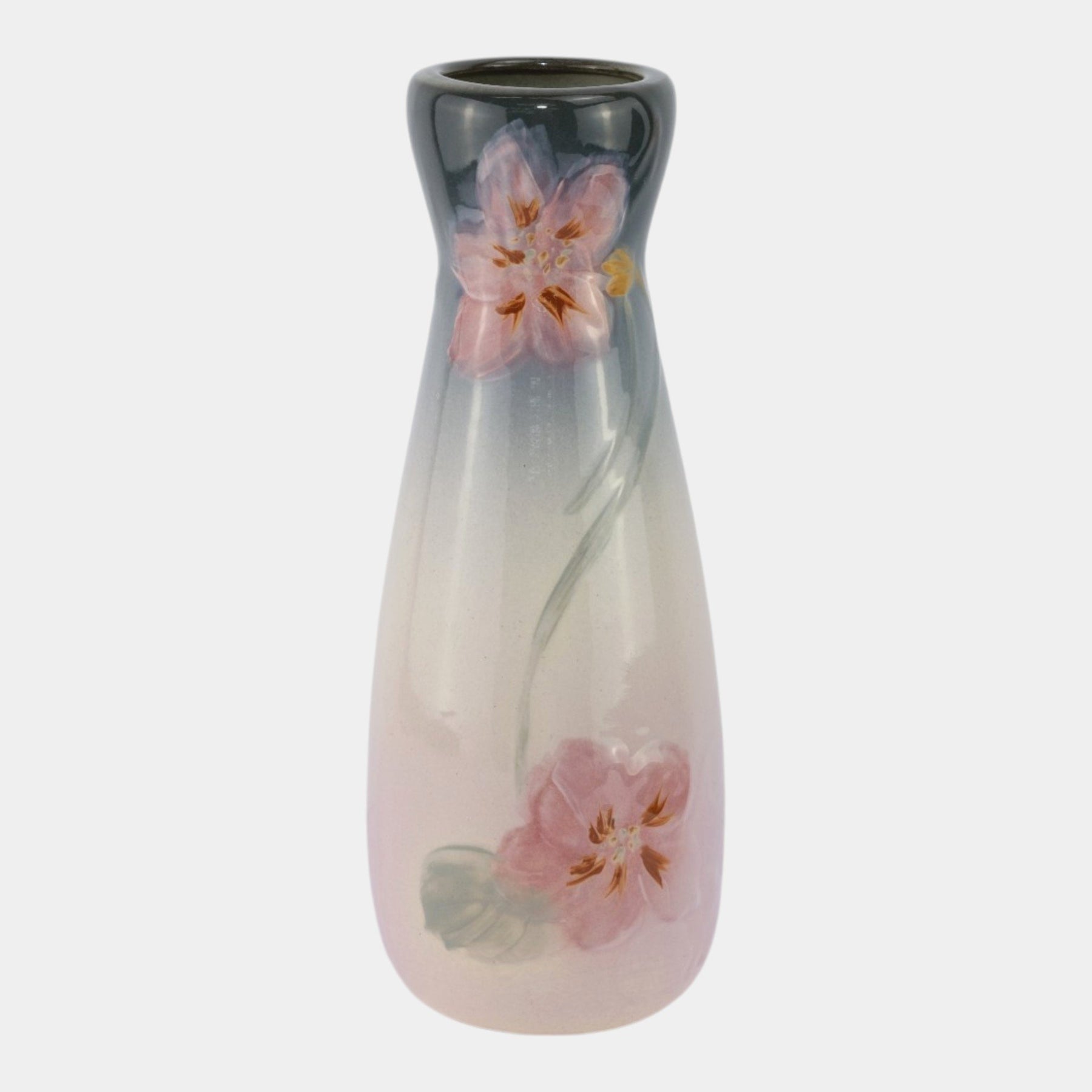 Weller Etna 1906 Vintage Art Pottery Pink Gray Hand Painted Floral