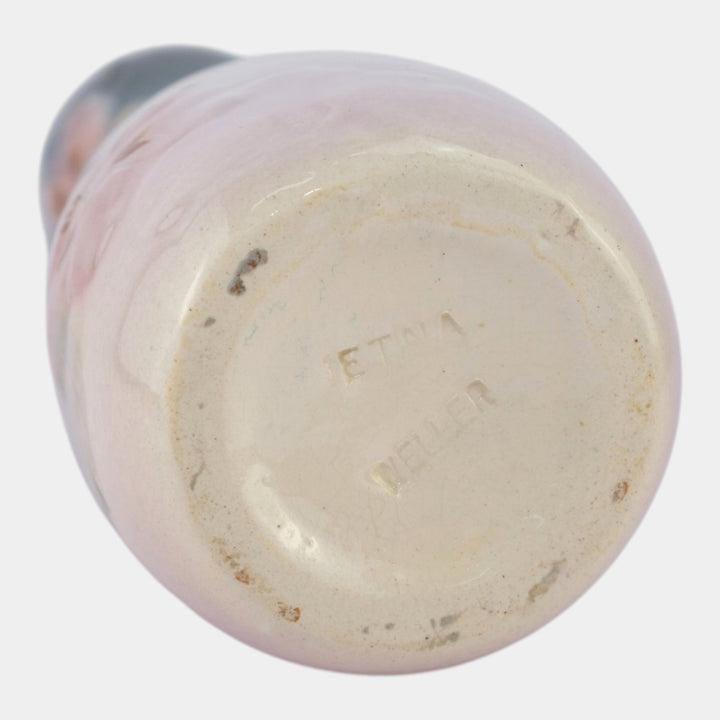 Weller Etna 1906 Vintage Art Pottery Pink Gray Hand Painted Floral Ceramic Vase - Just Art Pottery