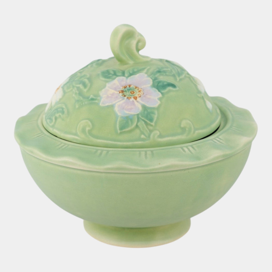 Weller Bouquet 1930s Vintage Art Pottery Blue Ceramic Covered Bowl B-9 - Just Art Pottery
