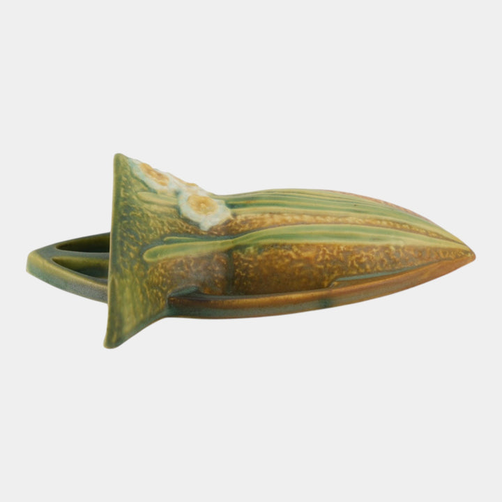 Roseville Jonquil 1931 Vintage Arts And Crafts Pottery Brown Ceramic Wall Pocket - Just Art Pottery