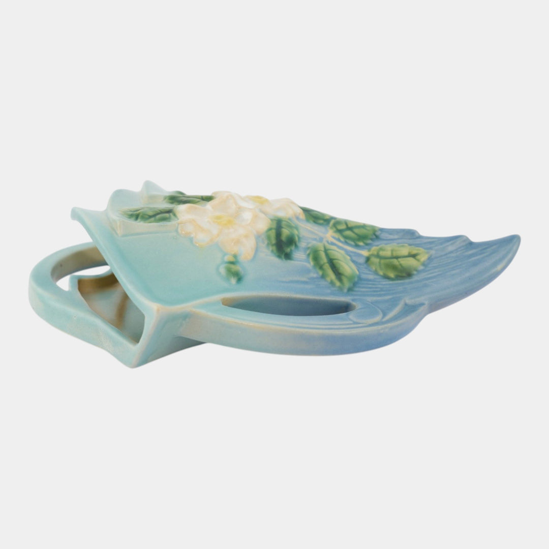 Roseville White Rose Blue 1940 Vintage Art Pottery Ceramic Wall Pocket 1289-8 - Just Art Pottery