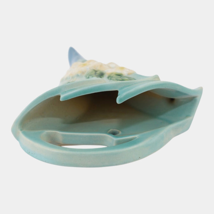 Roseville White Rose Blue 1940 Vintage Art Pottery Ceramic Wall Pocket 1289-8 - Just Art Pottery