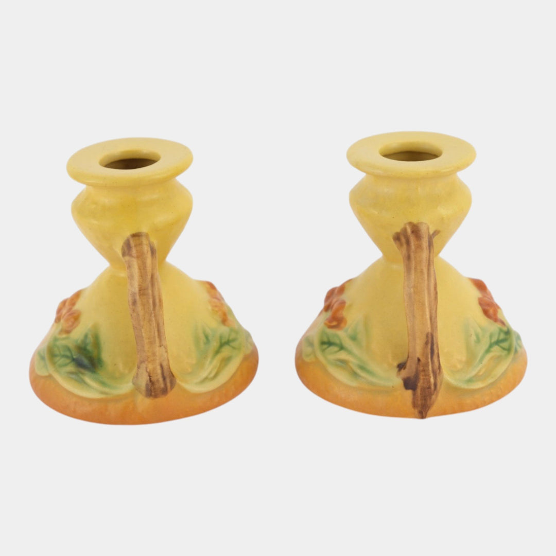 Roseville Bittersweet Yellow 1951 Vintage Art Pottery Ceramic Candle Holders 851-3 - Just Art Pottery