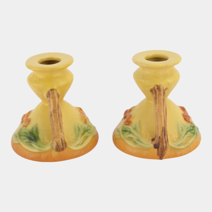 Roseville Bittersweet Yellow 1951 Vintage Art Pottery Ceramic Candle Holders 851-3 - Just Art Pottery