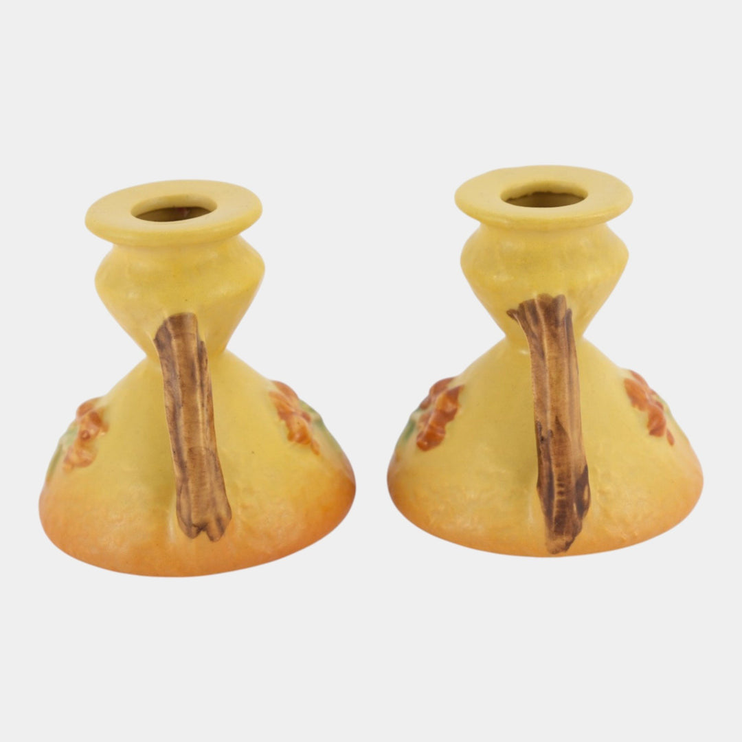 Roseville Bittersweet Yellow 1951 Vintage Art Pottery Ceramic Candle Holders 851-3 - Just Art Pottery
