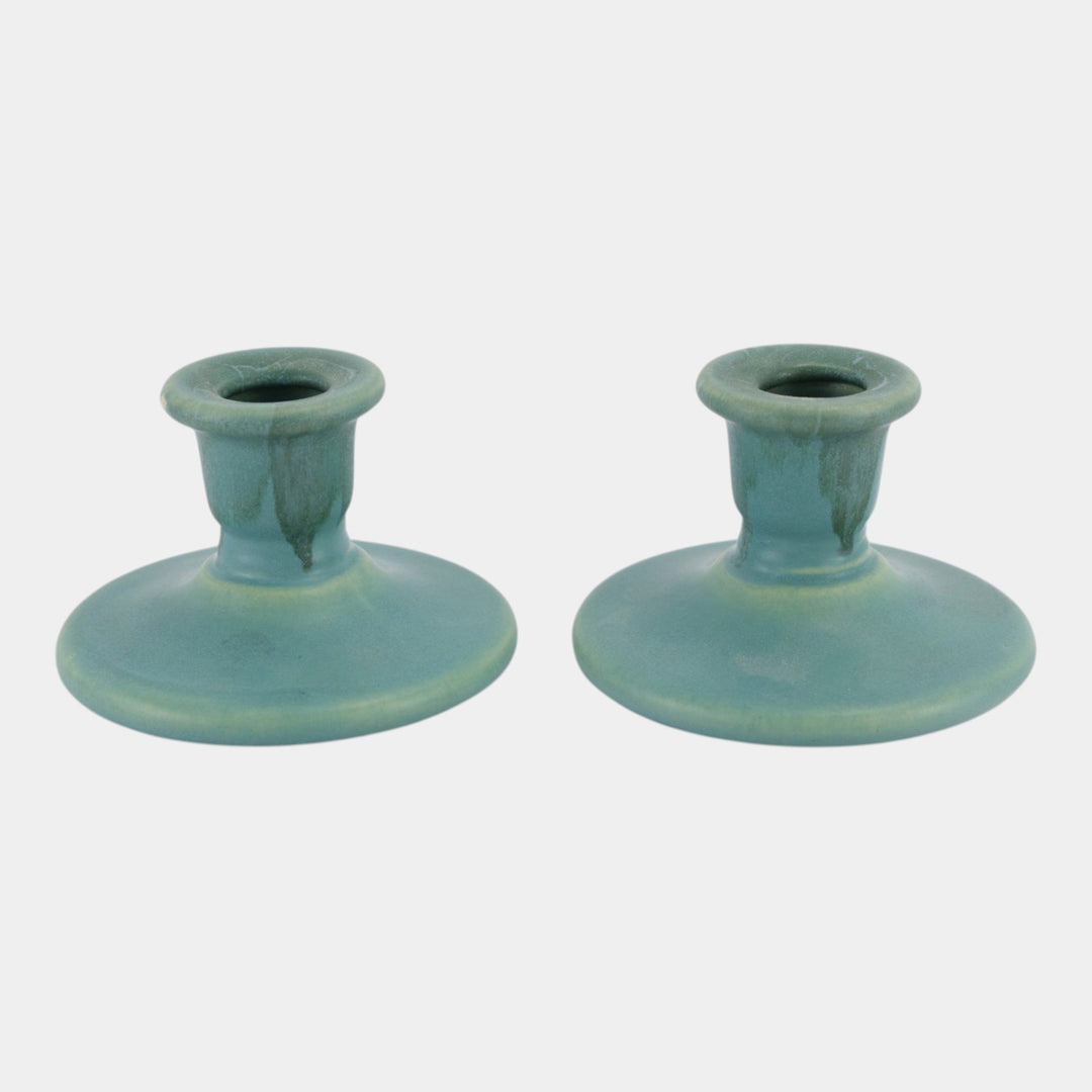 Roseville Carnelian I Green 1926 Art Pottery Ceramic Candle Holders 1059-2 - Just Art Pottery