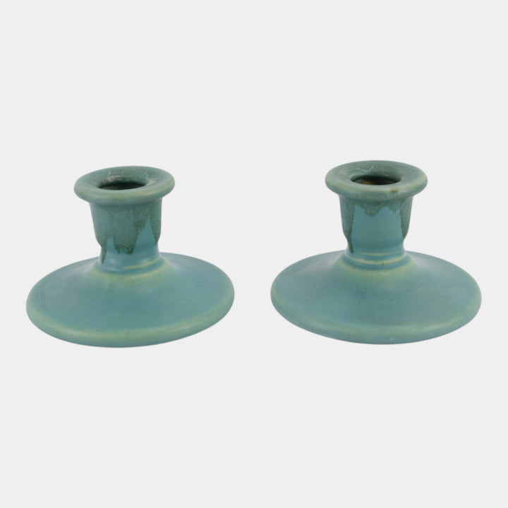 Roseville Carnelian I Green 1926 Art Pottery Ceramic Candle Holders 1059-2 - Just Art Pottery