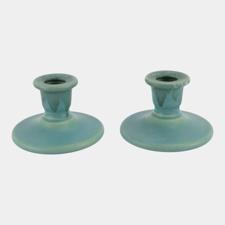Roseville Carnelian I Green 1926 Art Pottery Ceramic Candle Holders 1059-2 - Just Art Pottery