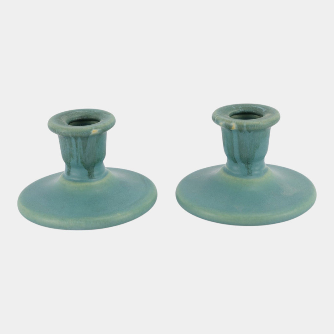 Roseville Carnelian I Green 1926 Art Pottery Ceramic Candle Holders 1059-2 - Just Art Pottery