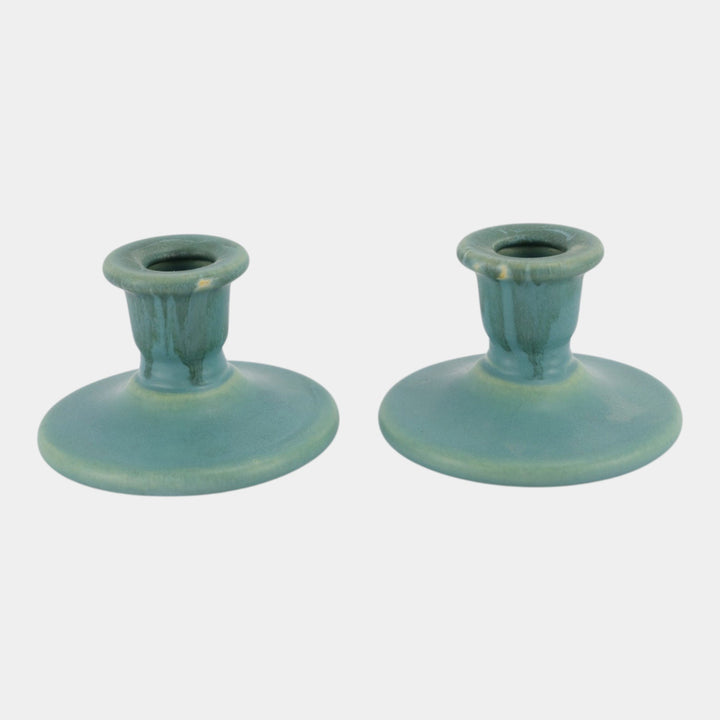 Roseville Carnelian I Green 1926 Art Pottery Ceramic Candle Holders 1059-2 - Just Art Pottery