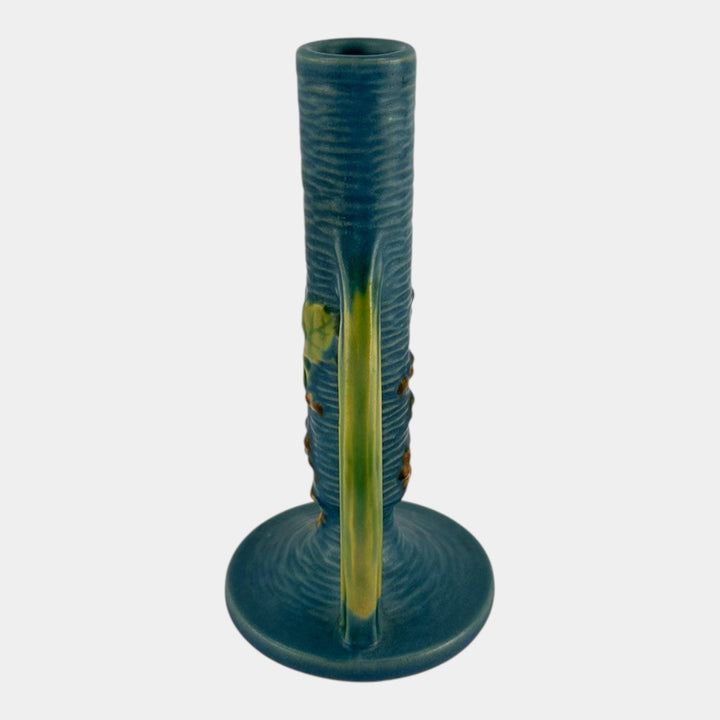 Roseville Bushberry Blue 1941 Vintage Art Pottery Ceramic Bud Vase 152-7 - Just Art Pottery