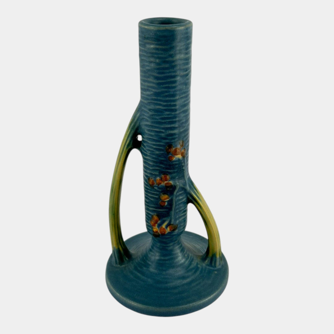 Roseville Bushberry Blue 1941 Vintage Art Pottery Ceramic Bud Vase 152-7 - Just Art Pottery