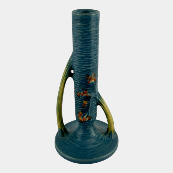 Roseville Bushberry Blue 1941 Vintage Art Pottery Ceramic Bud Vase 152-7 - Just Art Pottery
