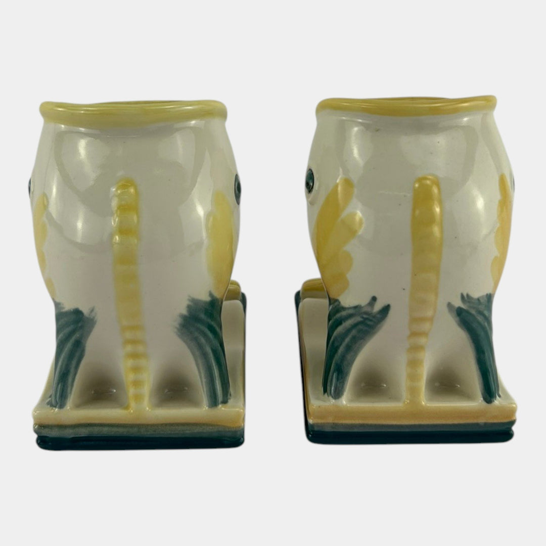 Abingdon Pottery Mid Century Modern Yellow Green Figural Fish Bookend Planters - Just Art Pottery