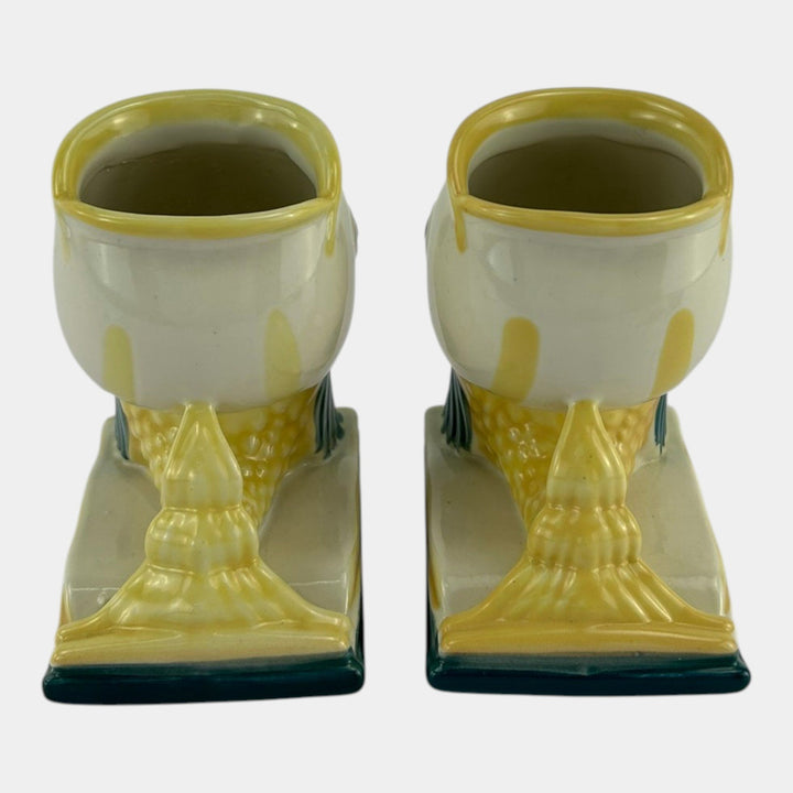 Abingdon Pottery Mid Century Modern Yellow Green Figural Fish Bookend Planters - Just Art Pottery