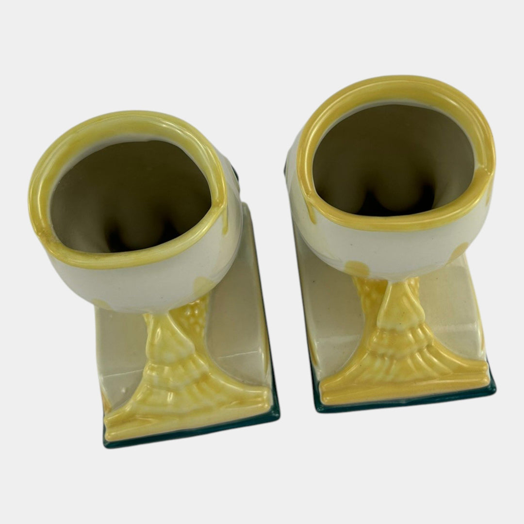 Abingdon Pottery Mid Century Modern Yellow Green Figural Fish Bookend Planters - Just Art Pottery